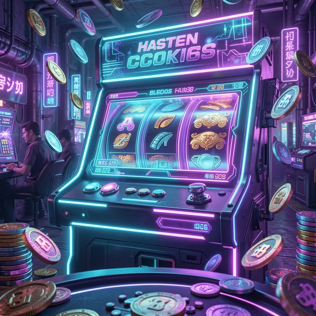 Futuristic slot machine with colorful reels and flying coins highlighting the excitement of online slots at SR97 casino in the Philippines